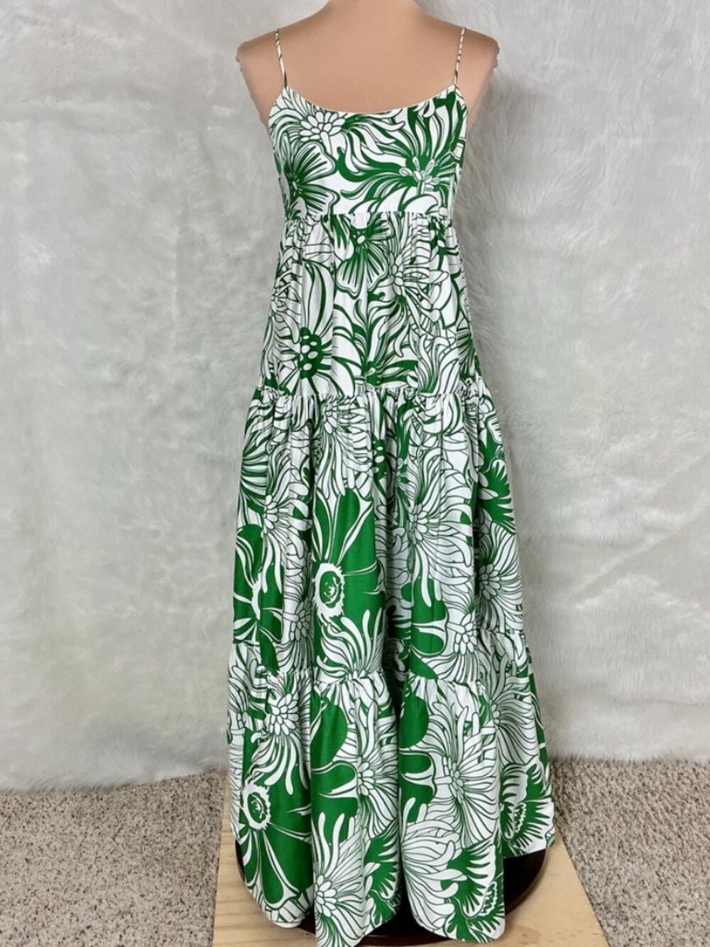 Borgo De Nor Sleeveless Green & White Merle Tiered Maxi Dress UK 10 US M (6)